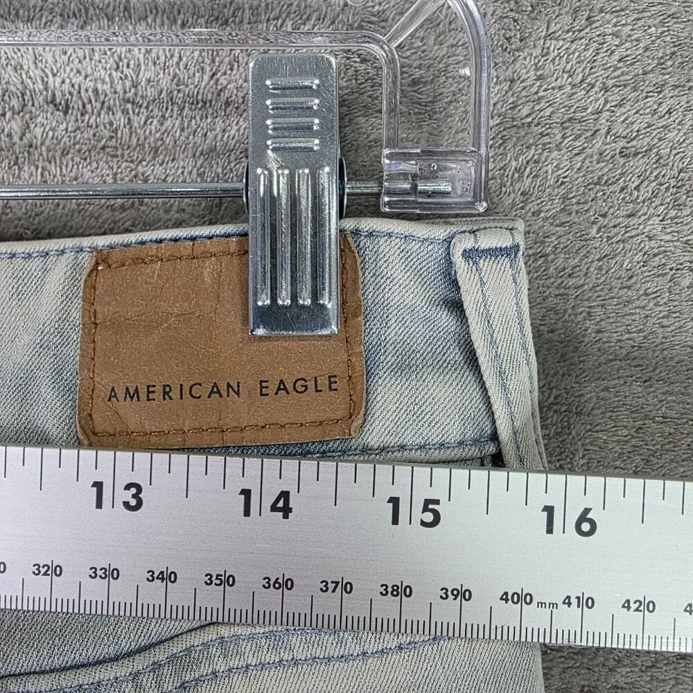 Womens American Eagle Hi-Rise Blue Denim Jegging Distressed Light Wash Size 12